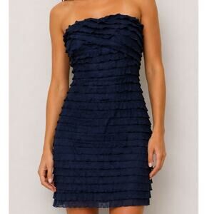 Vintage 90s/Y2K Esprit Strapless Navy Ruffle Tiered Mini Dress Whimsigoth Size M